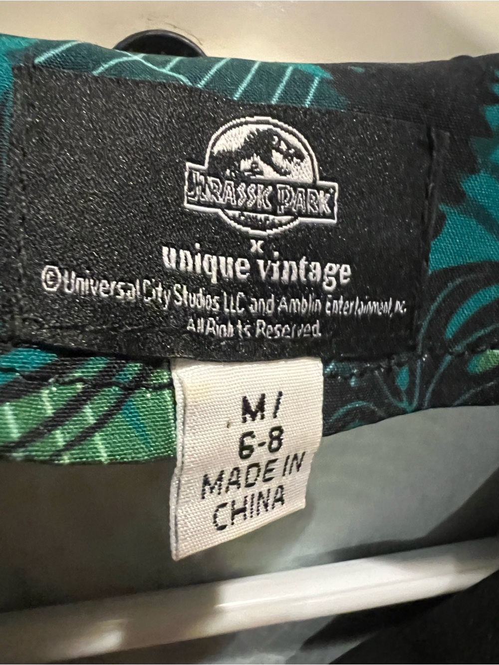 Unique Vintage Teal and Black Jurassic Park Labelled Dress